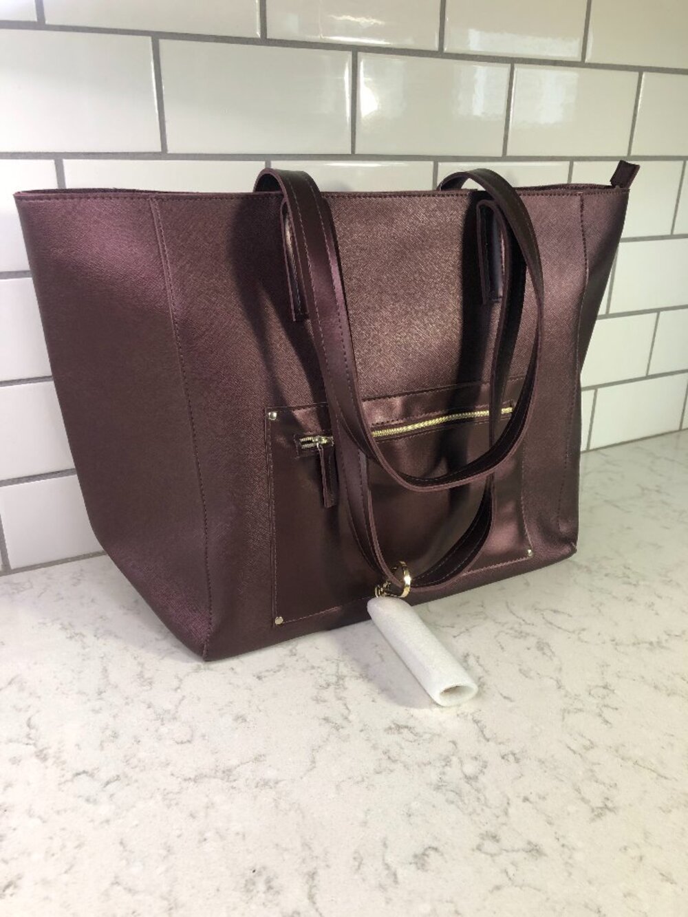 Bath & Body Works Metallic Burgundy Tote Bag